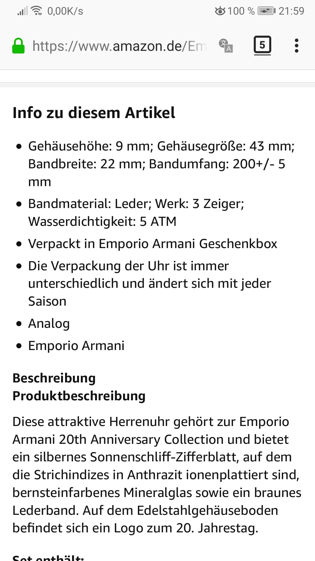 Verkaufe Emporio Armani Armbanduhr