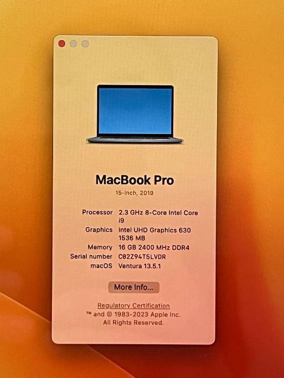 MacBook Pro 15″(Late 2019, Intel Core i9, 1TB SSD, 16GB RAM)