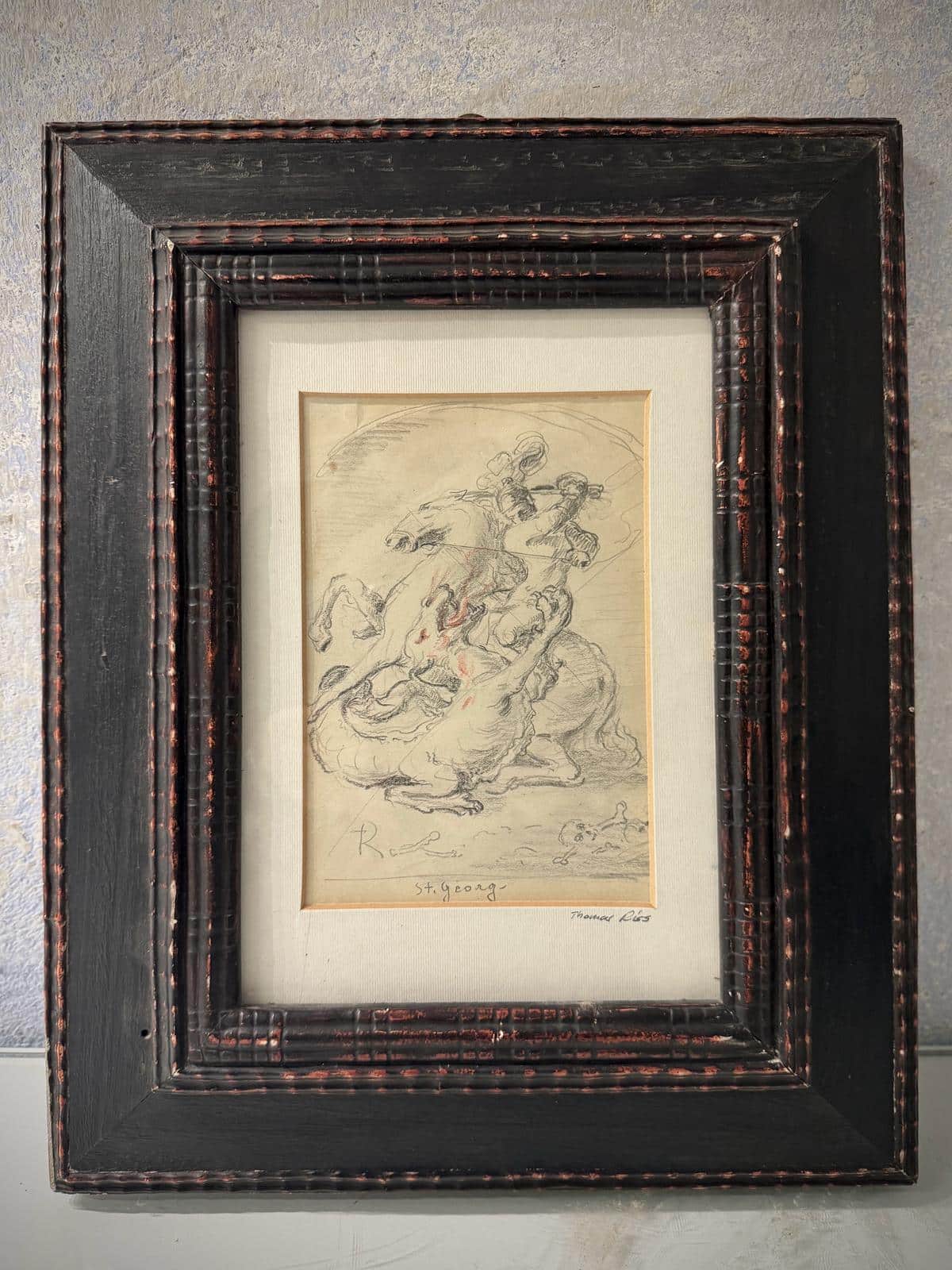 St. Georg, der Drachentöter, seltene Zeichnung von Thomas Riss.
