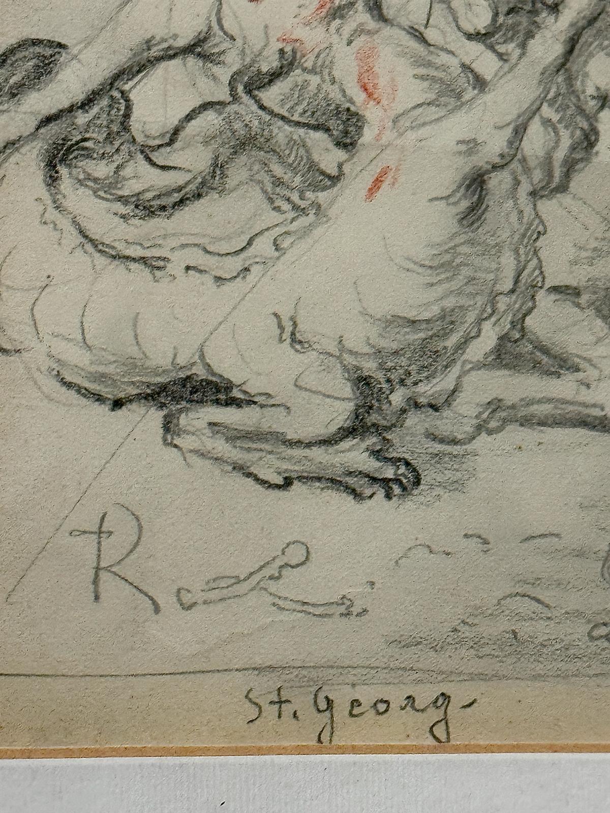 St. Georg, der Drachentöter, seltene Zeichnung von Thomas Riss.