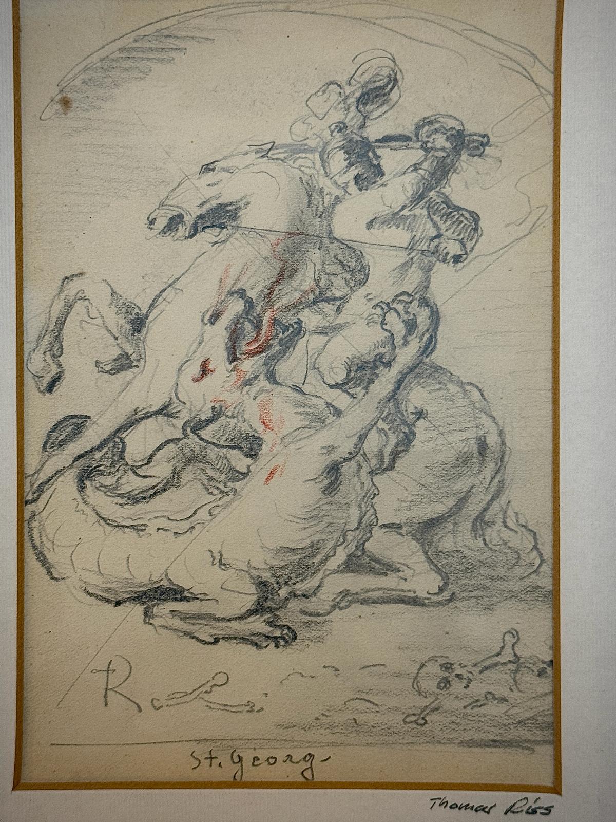 St. Georg, der Drachentöter, seltene Zeichnung von Thomas Riss.