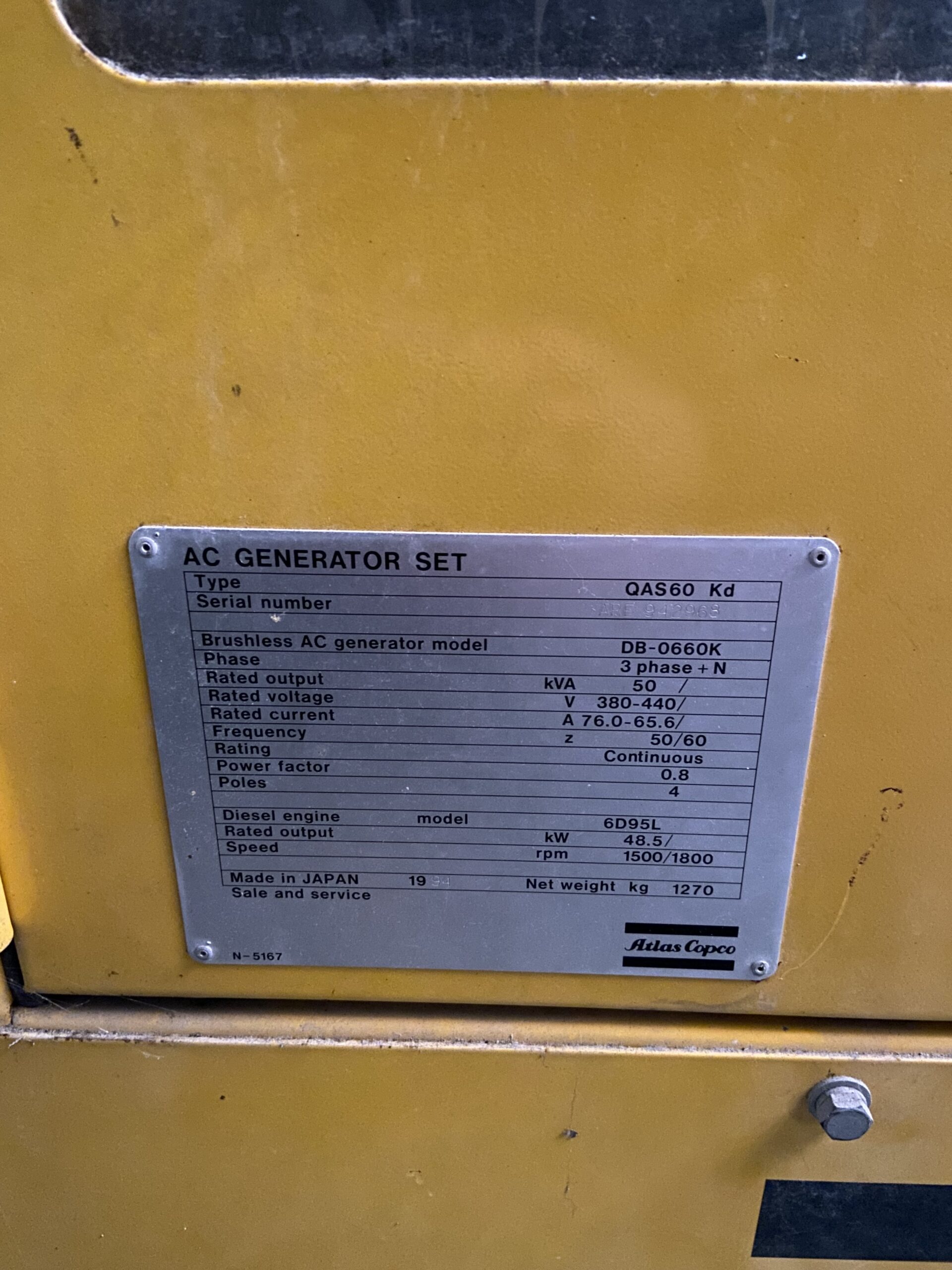 Stromgenerator Atlas Copco Modell QAS60