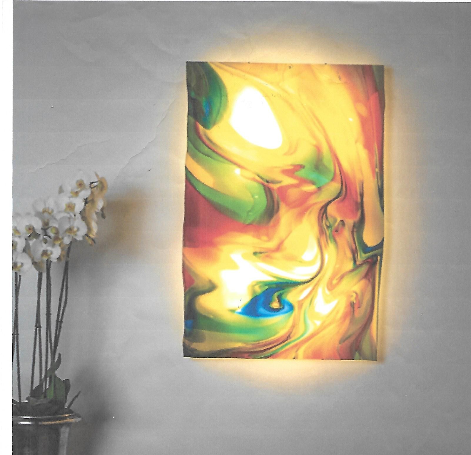 Mundgeblasene Glastafel – Ledhinterleuchtet, Mass 90x60cm