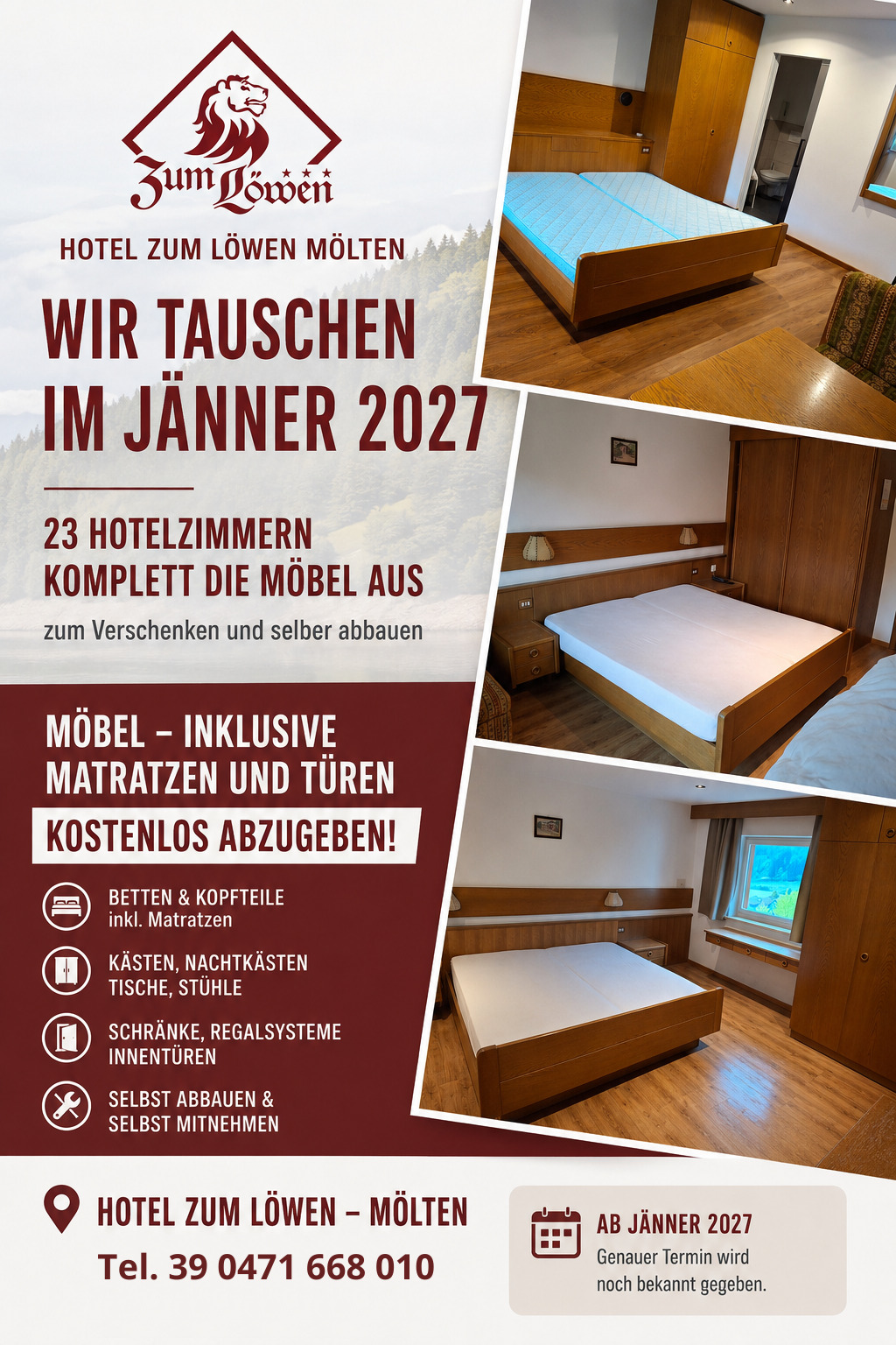 Hotelzimmer ab Januar an Selbstabholer zu verschenken
