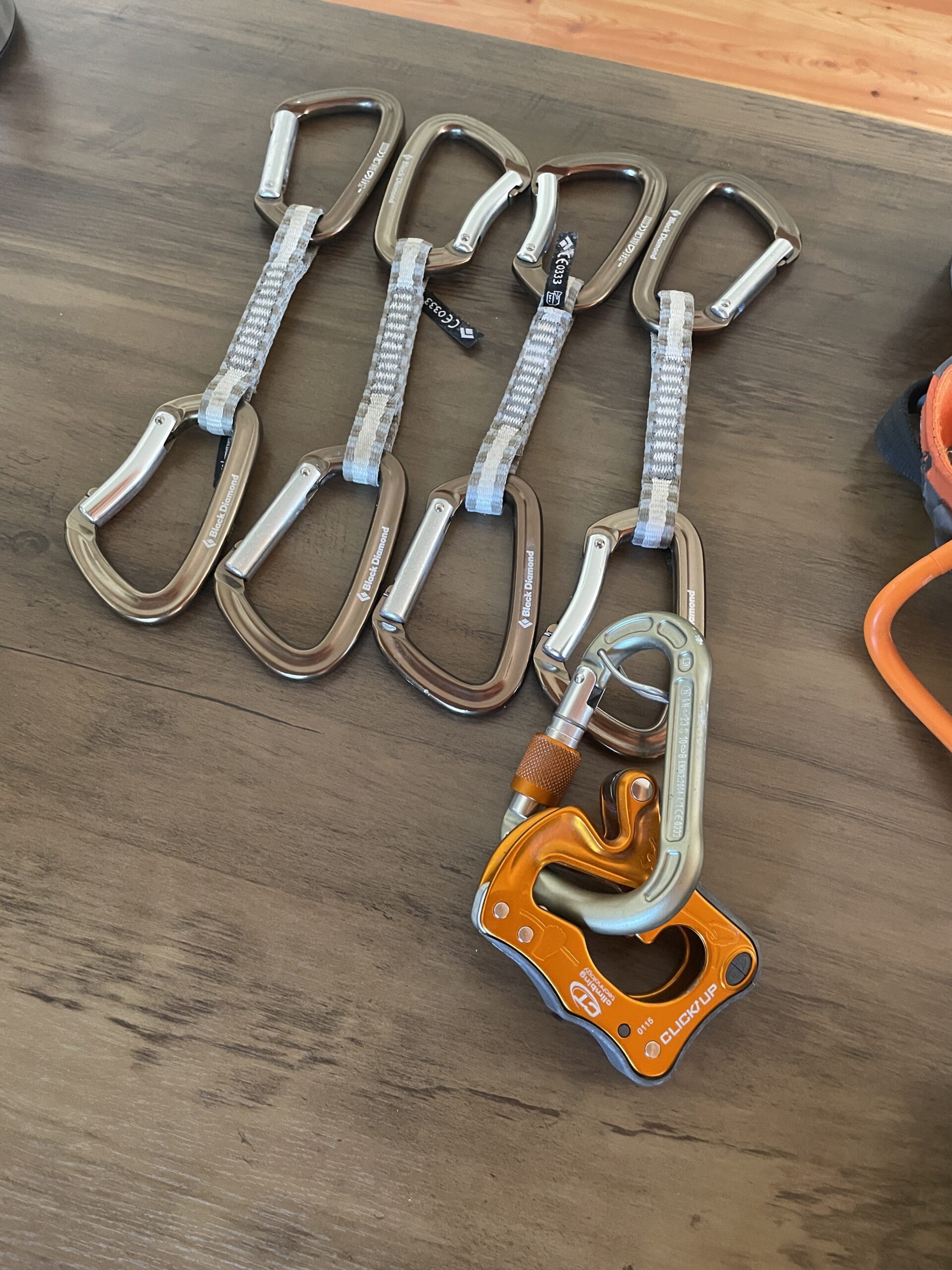 Kletterschuhe, Karabiner & Sicherungsgerät