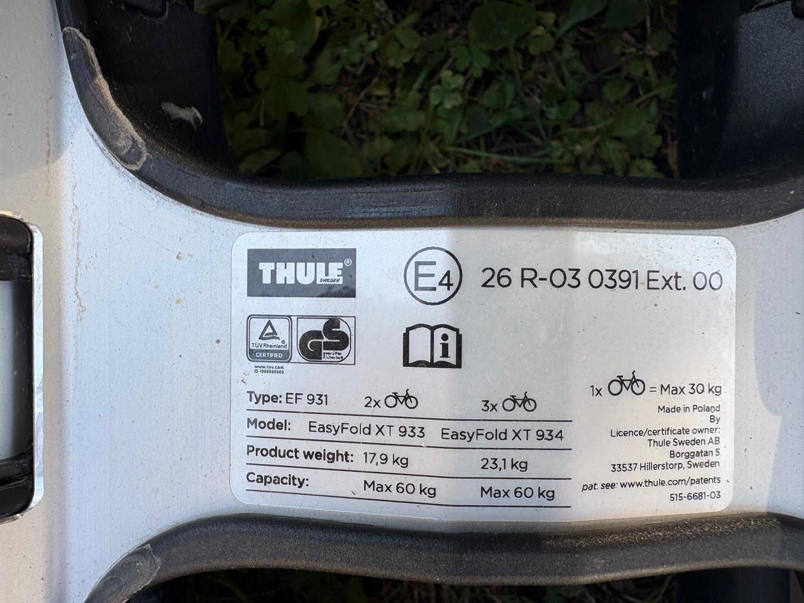 🚴‍♂️ Thule EasyFold XT 933 Fahrradträger – Wie NEU 🚴‍♂️